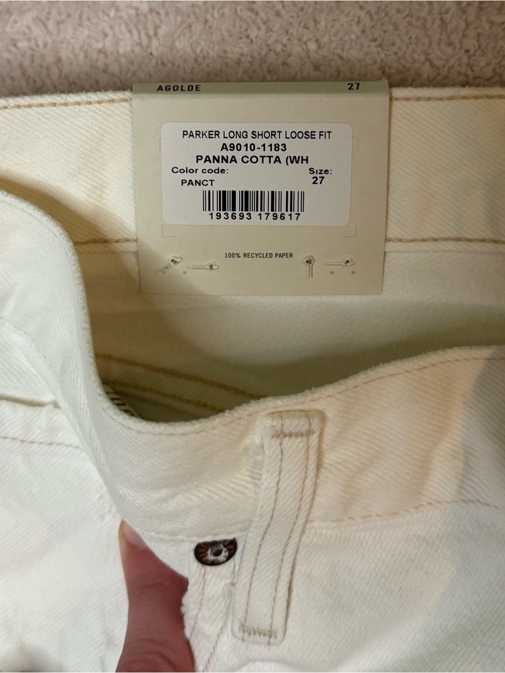 AGOLDE Parker Long Short Loose Fit Jeans in Panna Cotta (White) - 27